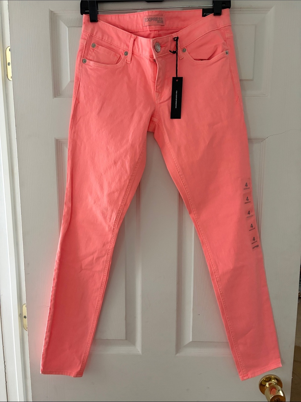 Express Neon Coral Skinny Jeans - Pink